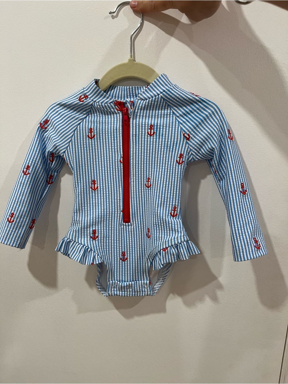 Little Me Blue and Red Anchor Print Long-Sleeve Rashguard